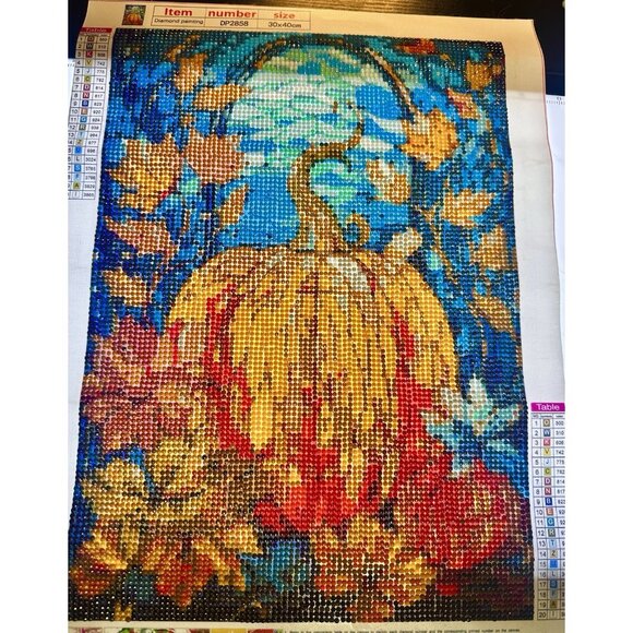 Pumpkin 5D Diamond Painting Thanksgiving Halloween Finished Completed Unframed - Picture 1 of 6